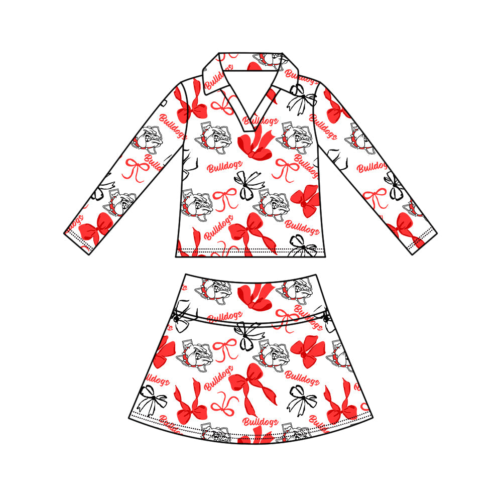 Preorder (moq 5)Baby Girls Bows Bulldogs Top Skirt Short Team Clothes Set