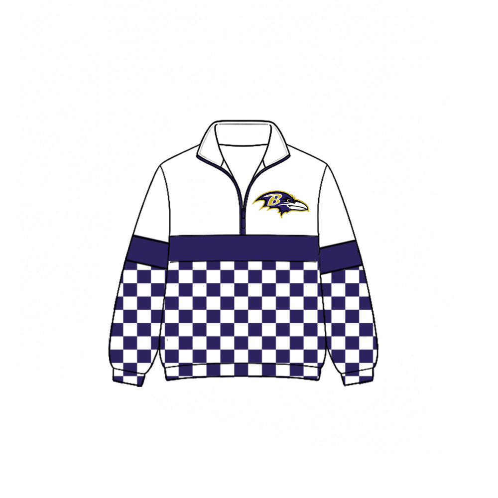 (Custom Design Preorder MOQ 5) Teams Baltimore Ravens Plaid Print Kids & Adult Long Sleeve Zipper Pullover Jacket