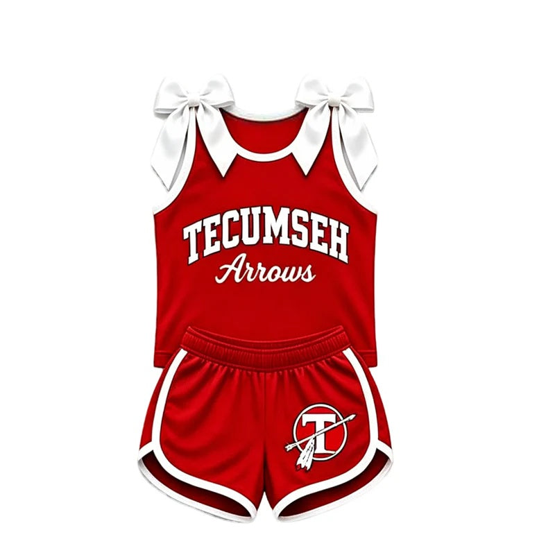 Preorder (moq 5) Baby Girls Tecumseh Sleeveless Top With Red Short Team Clothes Sets