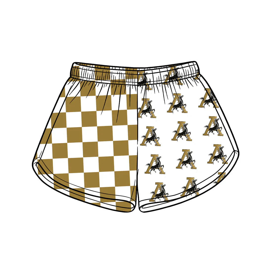 (Custom Preorder MOQ 5) Baby Girls Gold Checked A Horses Team Shorts Bottom