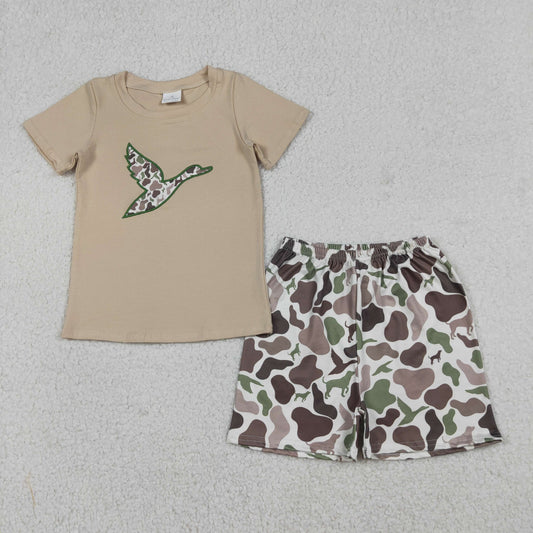 Sibling Baby Boys Embroidery Camo Ducks Hunting Top Shorts Hunting Clothes Set Rompers