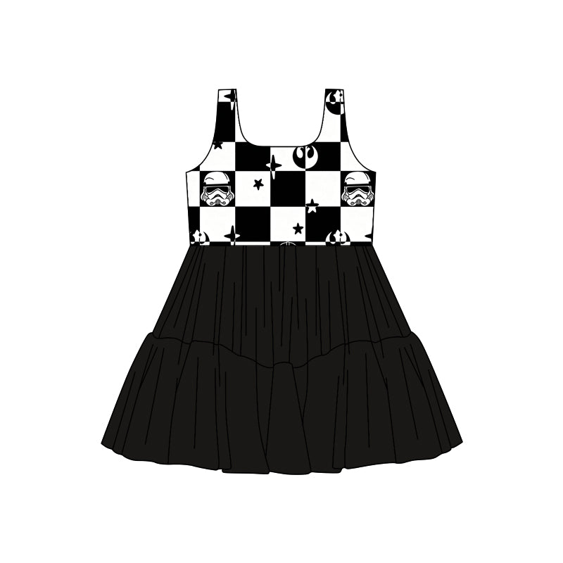 (Custom Design Preorder MOQ 5) Star Wa*s Plaid Girls Sleeveless Tulle Dress