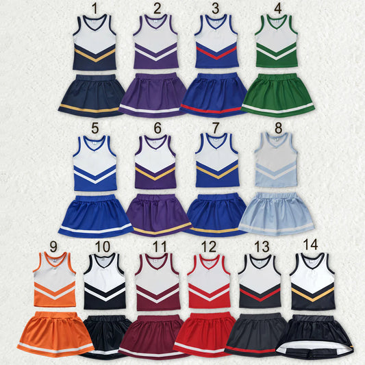 14 Colors Teams Sleeveless Vest Top Skort Girls Active Clothes Set Sisters Yoga Outfits