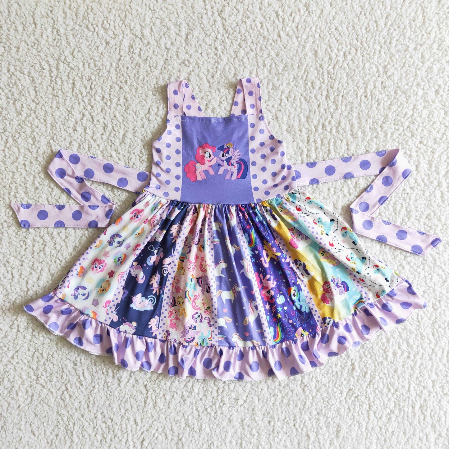(Promotion)Cartoon Horse Purple Sleeveless Girls Twirl Dress A17-4