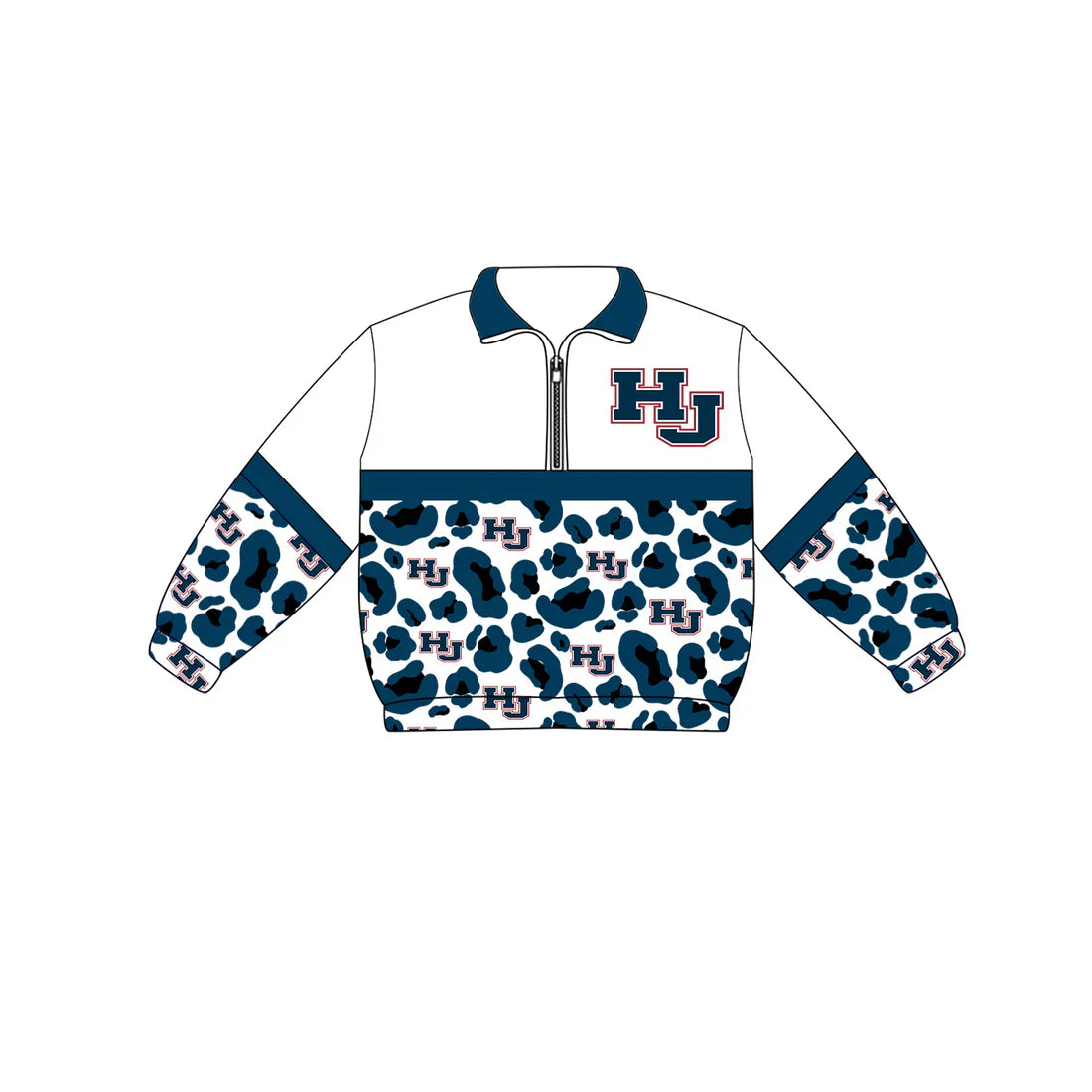 (Custom Preorder MOQ 5) Baby Boys Long Sleeve Green Leopard HJ Team Zip Pullovers Tops