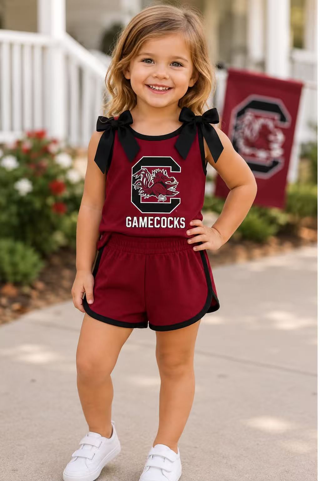 Preorder (moq 5) Baby Girls Maroon Gamecocks Sleeveless Top Short Team Clothes Sets