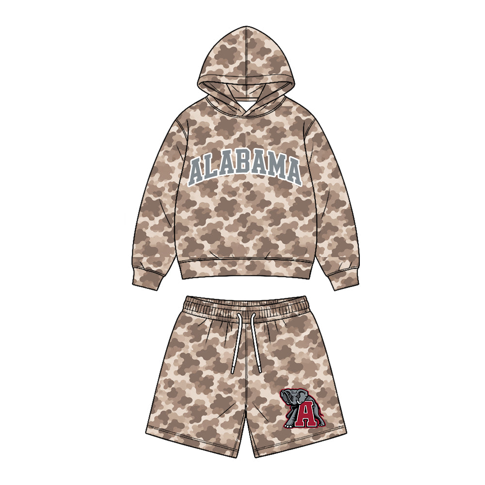 (Custom Design Preorder MOQ 5 Each)Teams Logo Brown Camo Hoodie Top Pockets Shorts Boys Clothes Set Brothers Wear