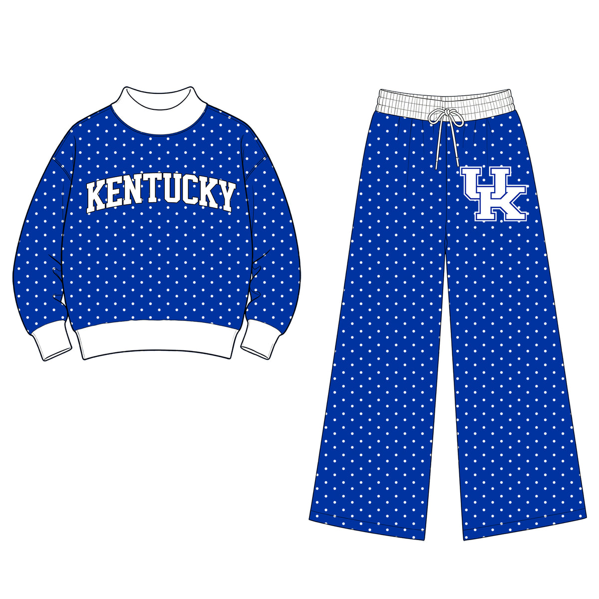 (Custom Design Preorder MOQ 5 Each) Teams KENTUCKY Polka Dots Mock Necks Top UK Logo Pockets Pants Girls & Woman Clothes Set
