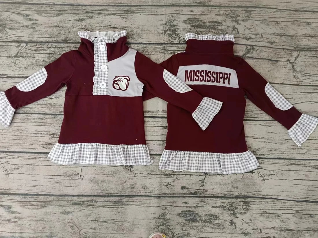 (Custom Design Preorder MOQ 5) Teams Mississippi Wine Girls Buttons Pullover Top