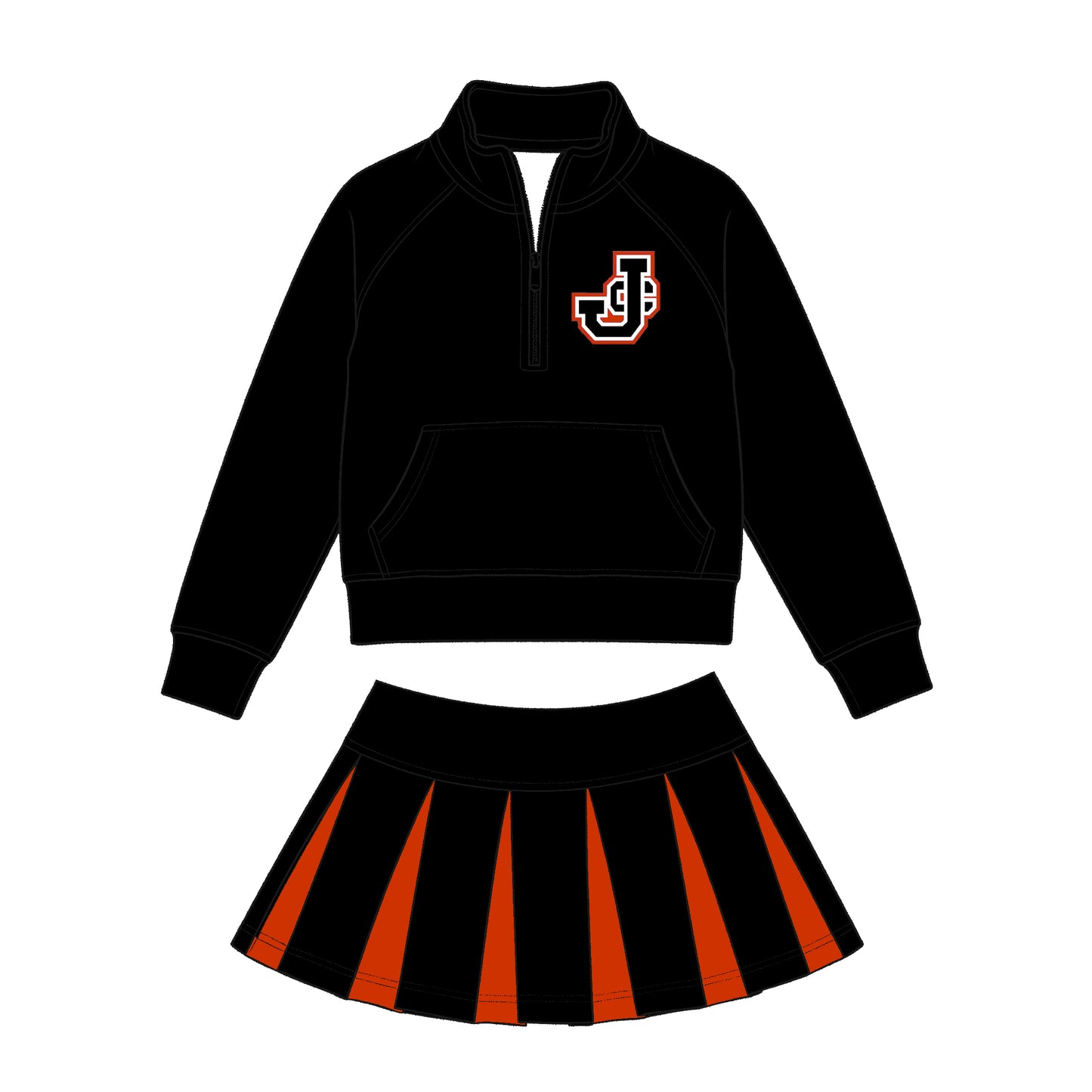 (Custom Design Preorder MOQ 5) Teams Johnston City Indians Black Zipper Top Skort Girls Clothes Set