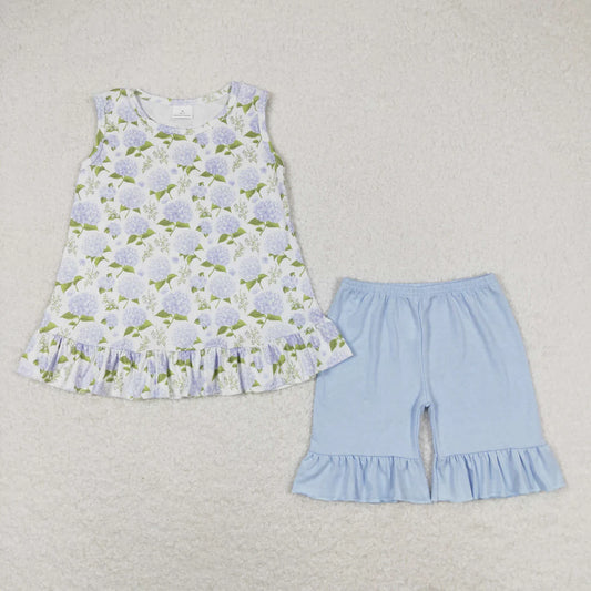 Baby Girls Blue Flowers Sibling Sister Dresses Clothes Set