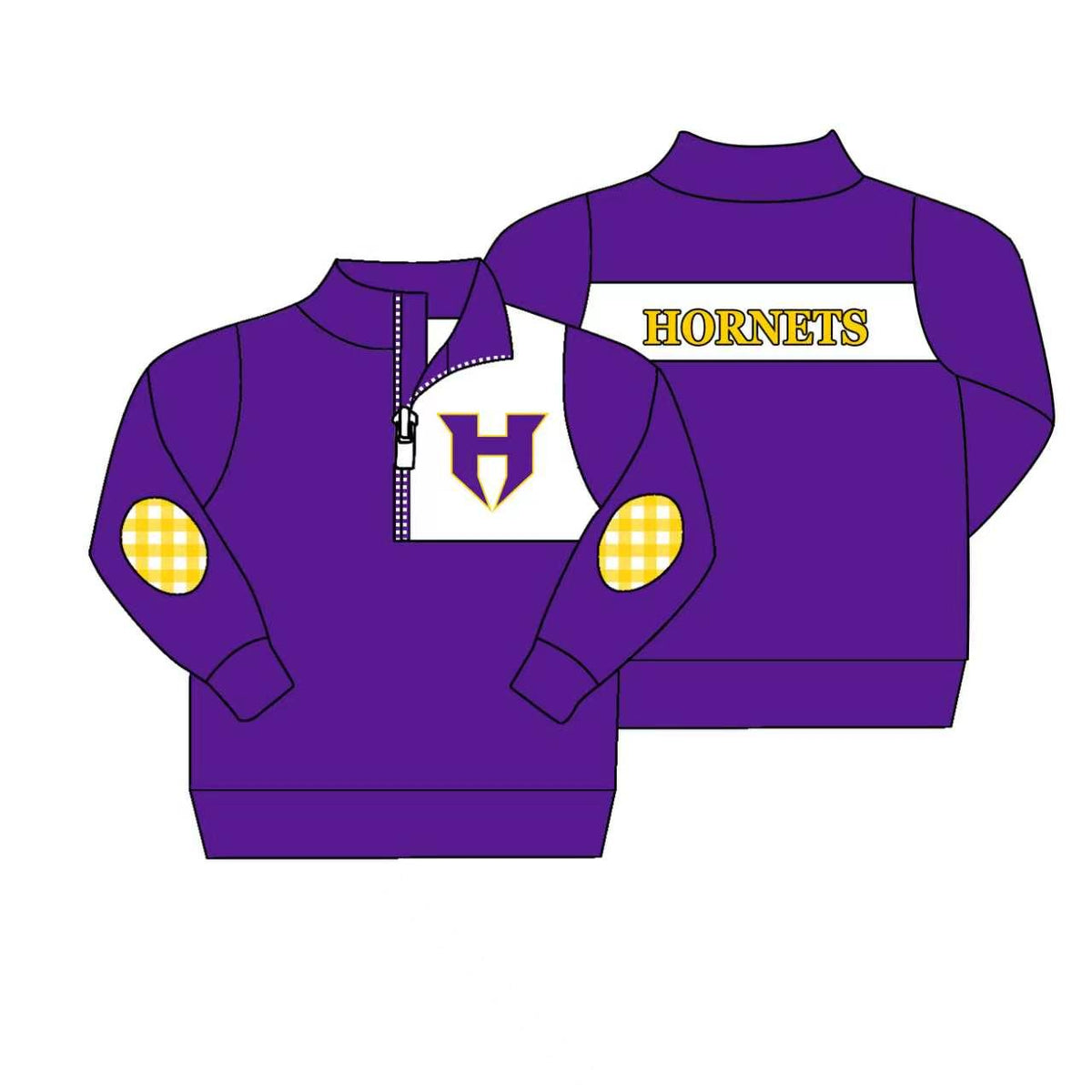 (Custom Design Preorder MOQ 5) Teams Hornets Purple Print Kids & Adult Long Sleeve Zipper Pullover Yoga Top