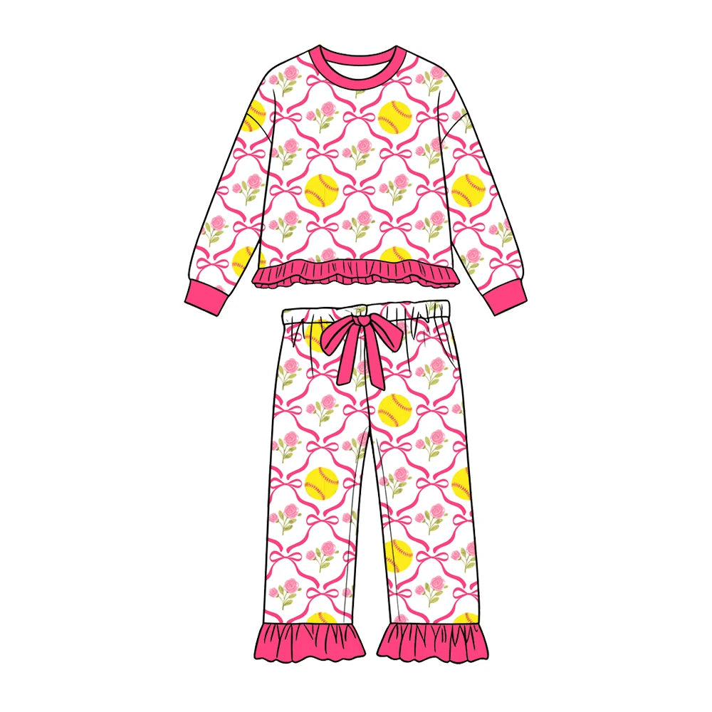 Preorder 5 MOQ Baby Girls Flowers Softball Longt Sleeve Pants Outfit