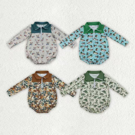 Sibling Baby Boys Mallard Duck Long Sleeve Zipper Bubble Romper
