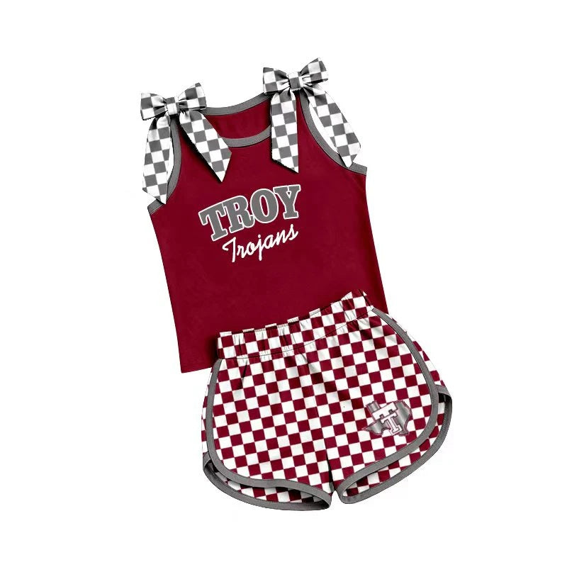 Preorder (moq 5) Baby Girls Teoy Maroon Sleeveless Top Short Team Clothes Sets