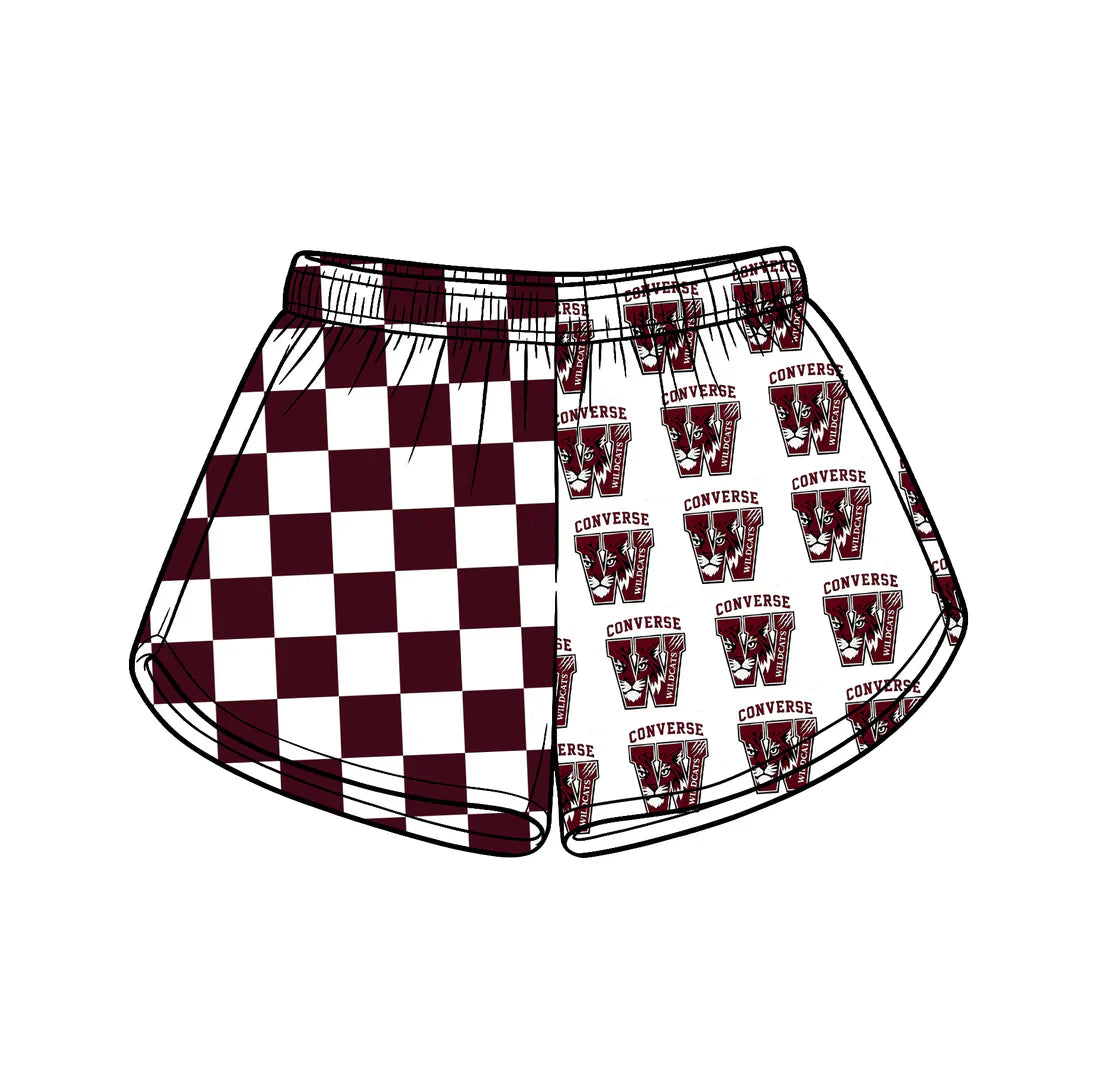 (Custom Preorder MOQ 5) Baby Girls Maroon Checked Converse Team Shorts Bottom