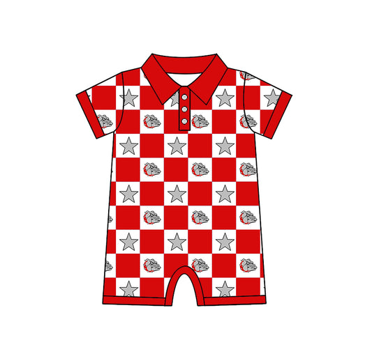 (Custom Design Preorder MOQ 5 Each Item) Teams Bulldogs Red Plaid Print Kids Clothes Sibling & Family Matching Styles