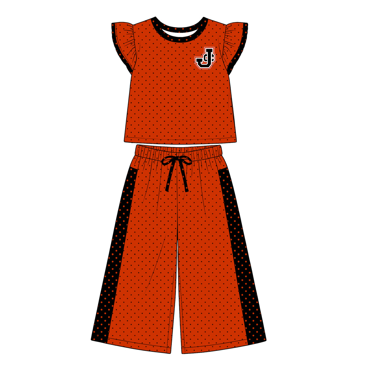(Custom Design Preorder MOQ 5) Teams Johnston City Indians Red Top Dots Straight Pants Girls Clothes Set