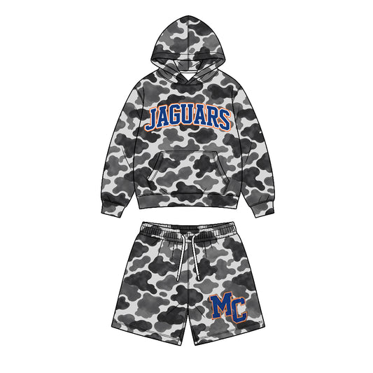 (Custom Design Preorder MOQ 5) Teams Jaguars Black Camo Hoodie Top Pockets Shorts Boys Clothes Set