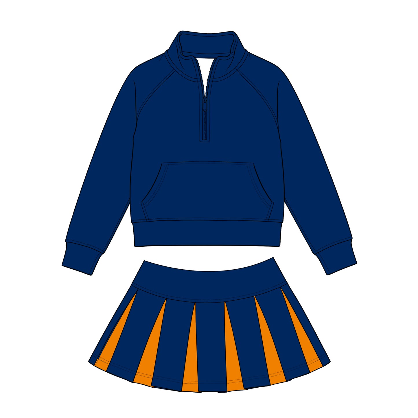 (Custom Design Preorder MOQ 5) Kids Girls Sport Team Navy Long Sleeve Pullover Top with Skort Outfit