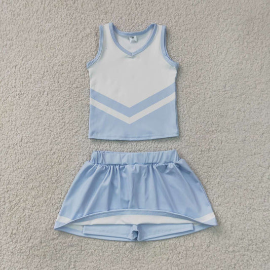 GSD4188 Teams Light Blue Active Tank Top + Skort Girls Yoga Clothes Set
