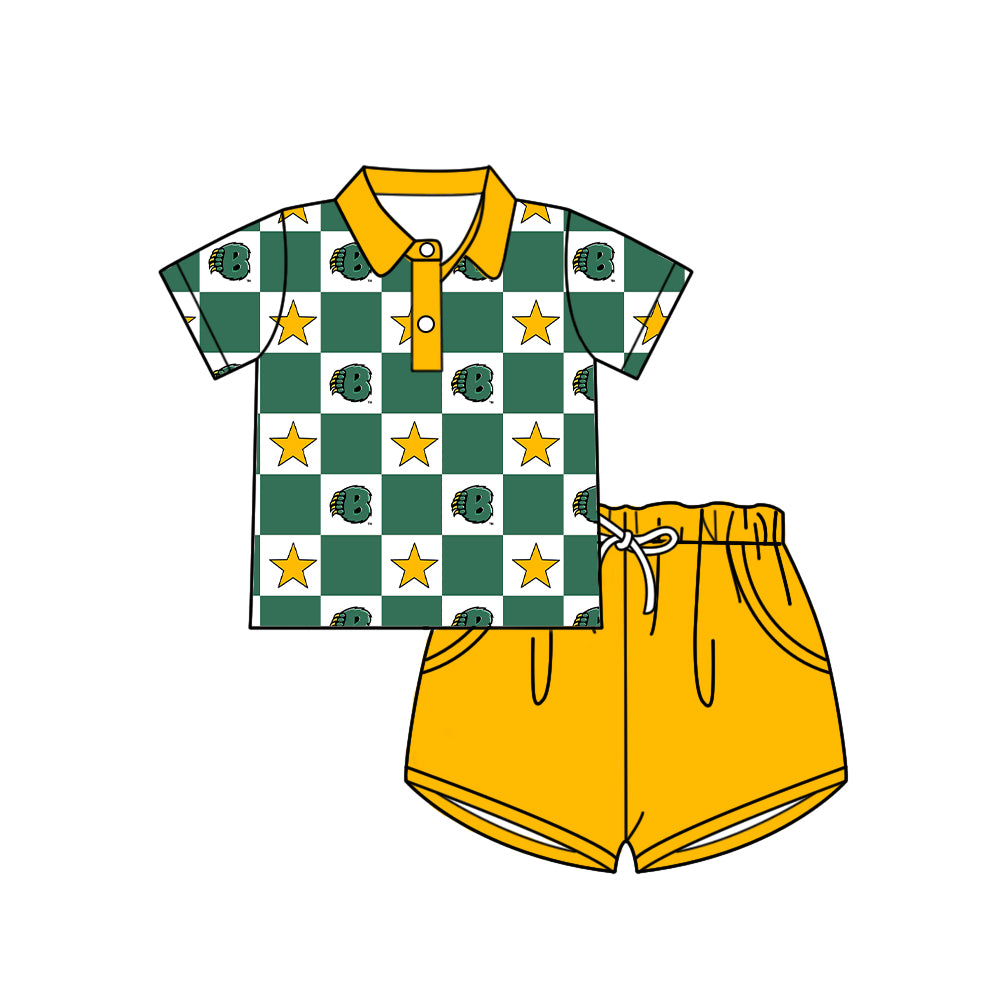 (Custom Design Preorder MOQ 5 Each Item) Teams Baylor Bears Bows Green Plaid Print Kids Clothes Sibling & Family Matching Styles