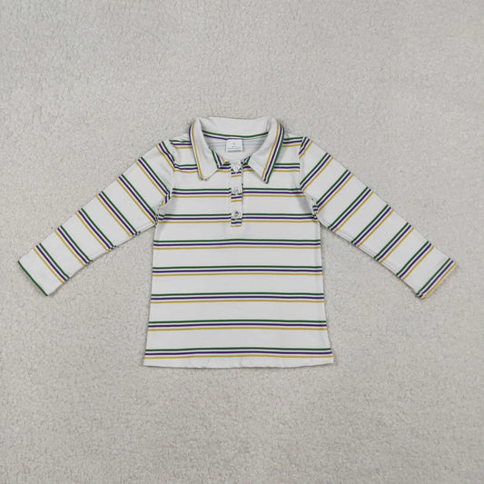 Sibling Baby Boys Girls Mardigras Stripe Button Knee Length Dress Polo Shirts Top Rompers