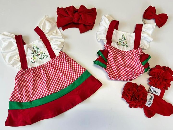 (Promotion) E3-19 Tree Checkered Print Girls Christmas Flutter Sleeve Knee Length Dress