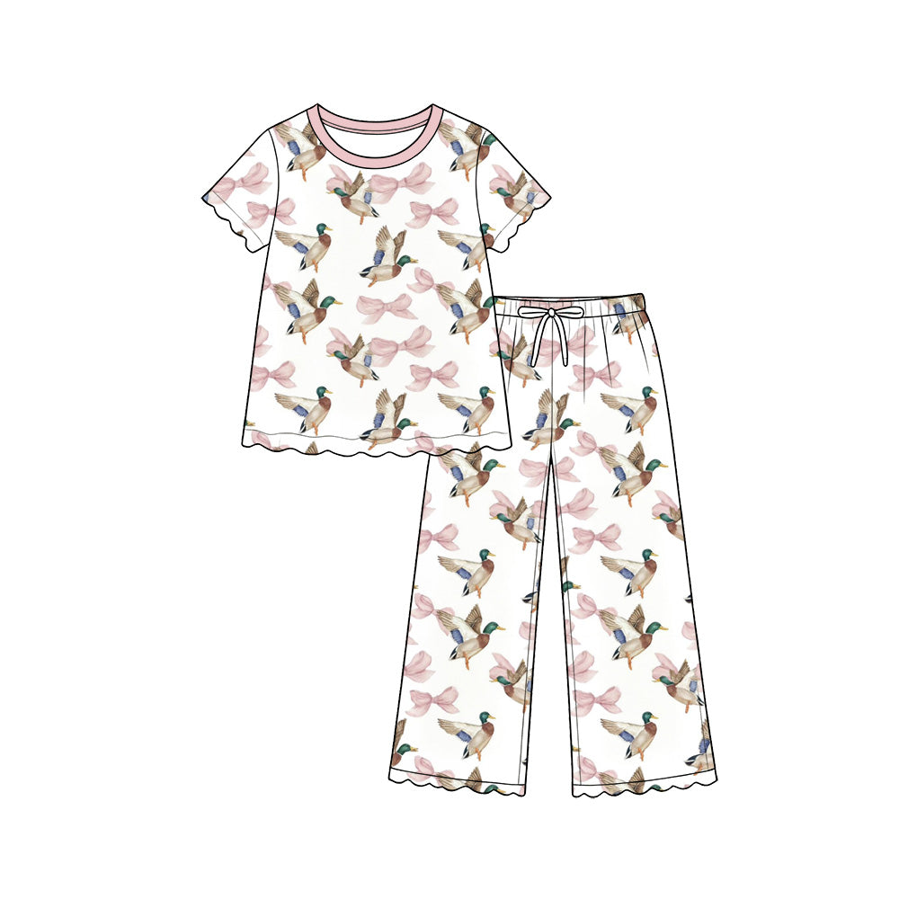 (Custom Design Preorder MOQ 5) Mallard Duck Bows Print Girls Clothes Set