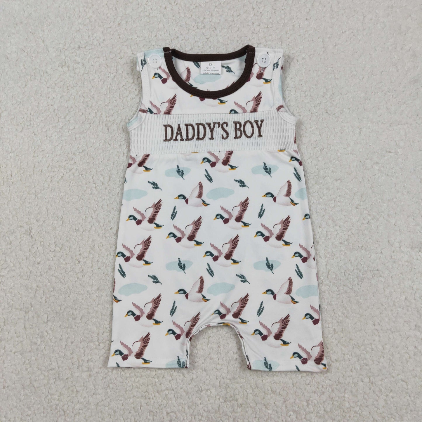 Sibling Smocked Daddy's Girl Baby Girls Bows Ducks Hunting Knee Length Dress Rompers