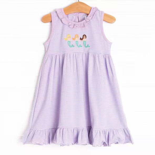 (Custom Design Preorder MOQ 5) Mermaid Stripes Print Girls Summer Dress