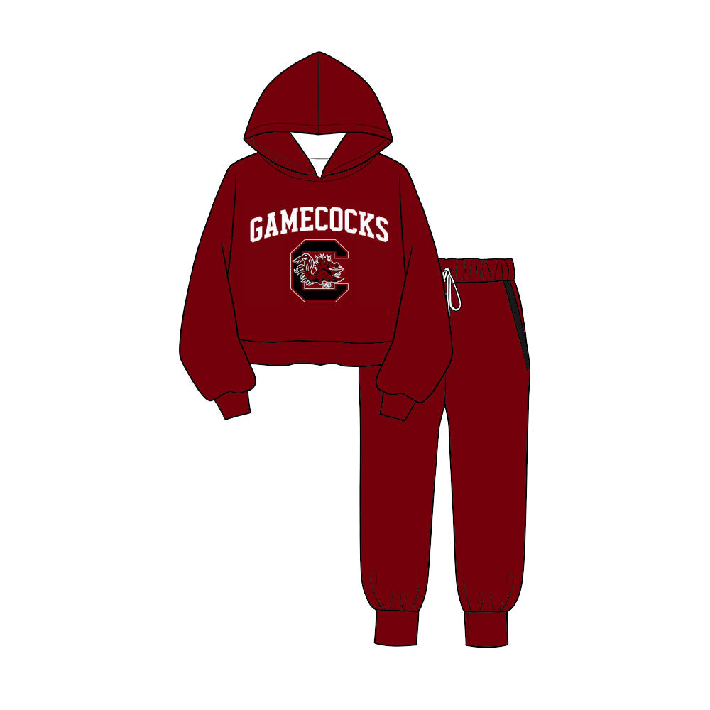 (Custom Design Preorder MOQ 5 )Boys Gamecocks Maroon Hoodie Top with Jogger Sport Team Outfit