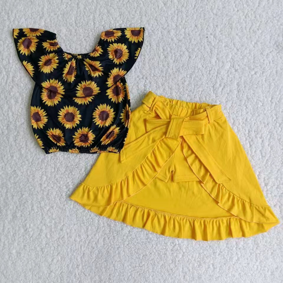 Sunflower Top Yellow Skort Baby Girls Summer Outfits B3-14