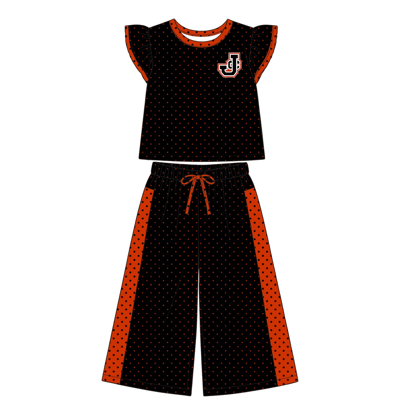(Custom Design Preorder MOQ 5) Teams Johnston City Indians Black Top Dots Straight Pants Girls Clothes Set