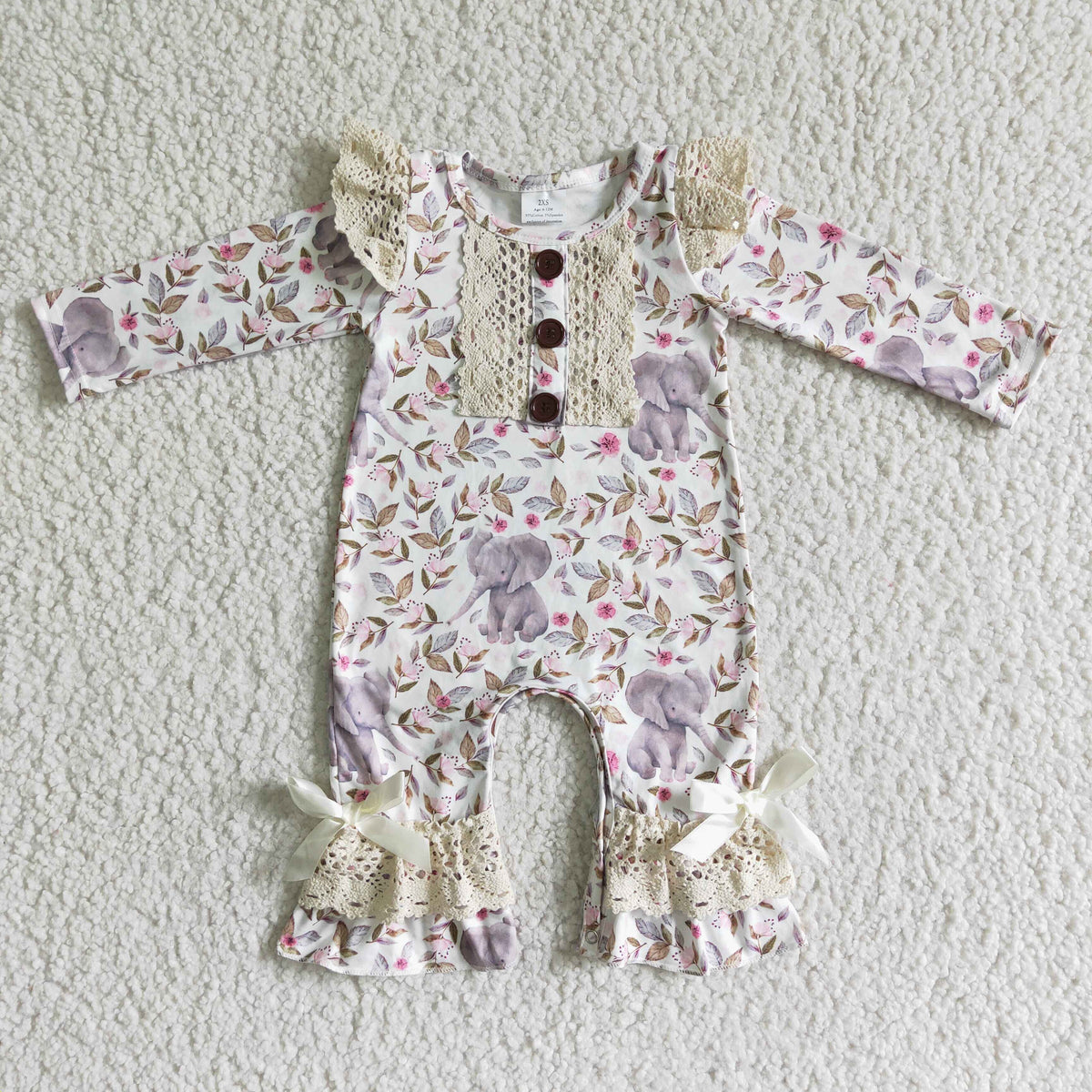 (Promotion)6 A1-26 Elephant Flowers Print Baby Girls Ruffle Romper