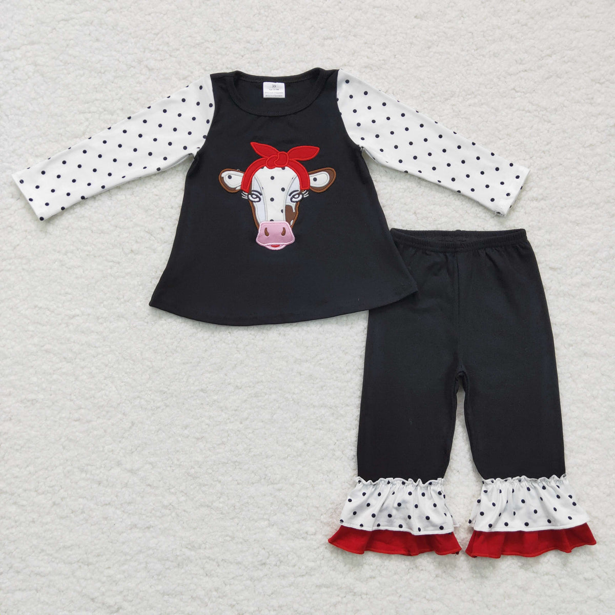 (Promotion) 6 A13-26 Heifer Embroidery Tunic Top Ruffle Pants Girls Clothes Set