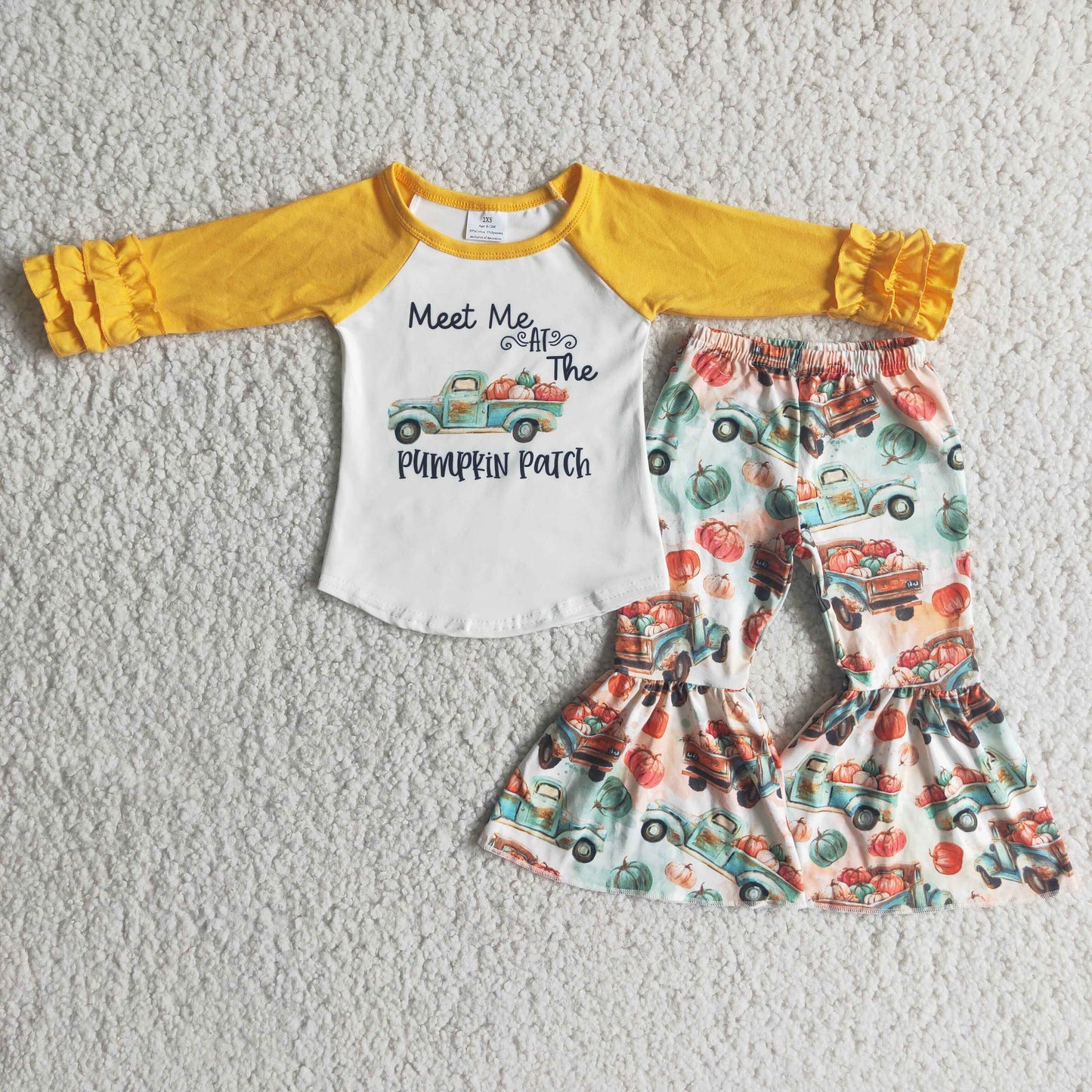 6 A2-13 Pumpkin Trucks Top Bell Pants Girls Fall Clothes Set