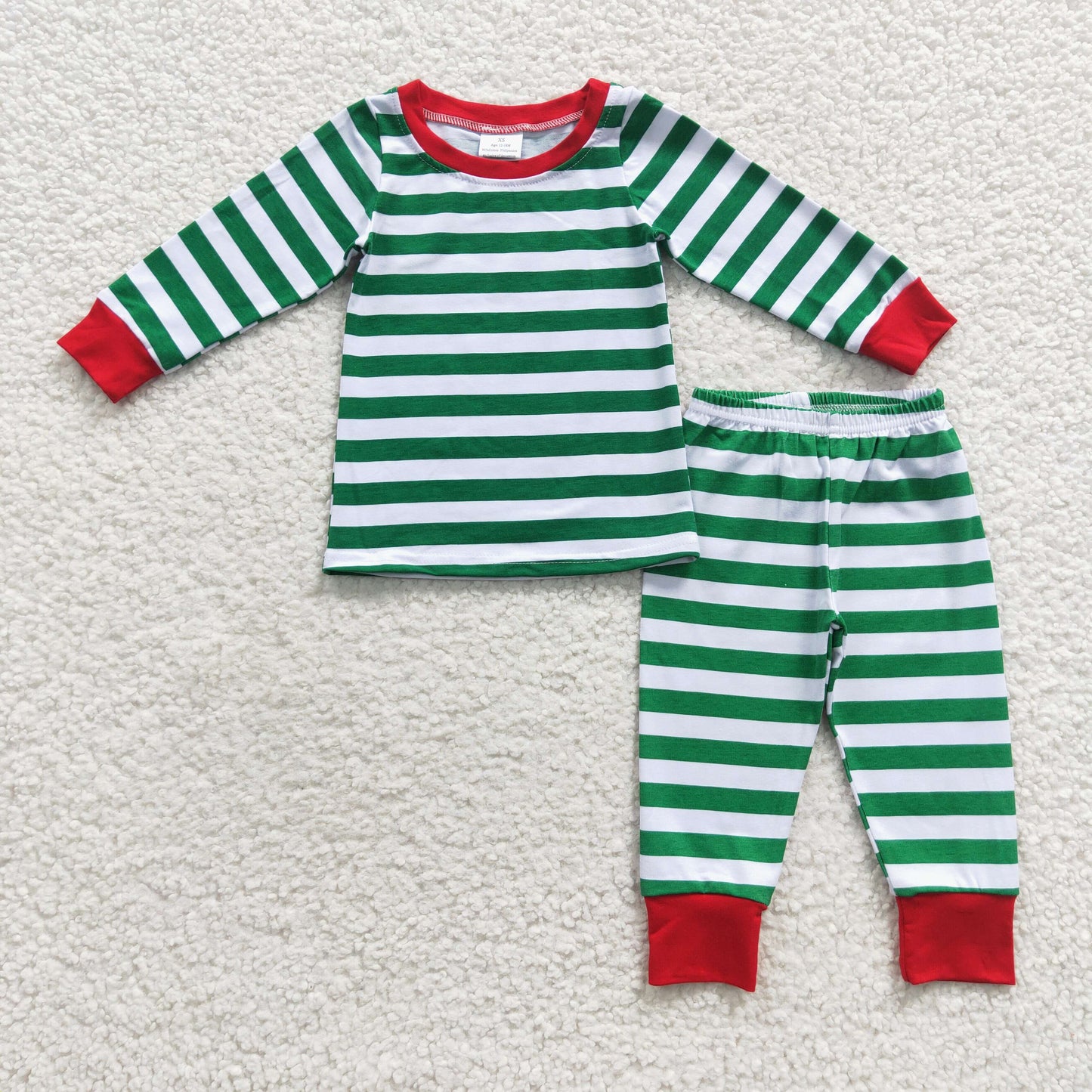 6 A8-11 Green Stripes Print Boys Christmas Pajamas Clothes Set
