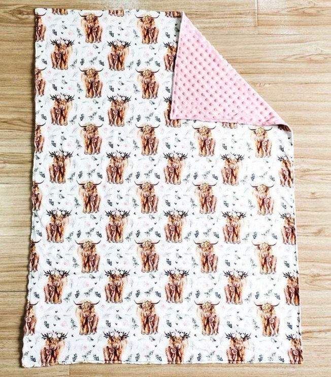 Highland cow print pink blanket 6 B6-34