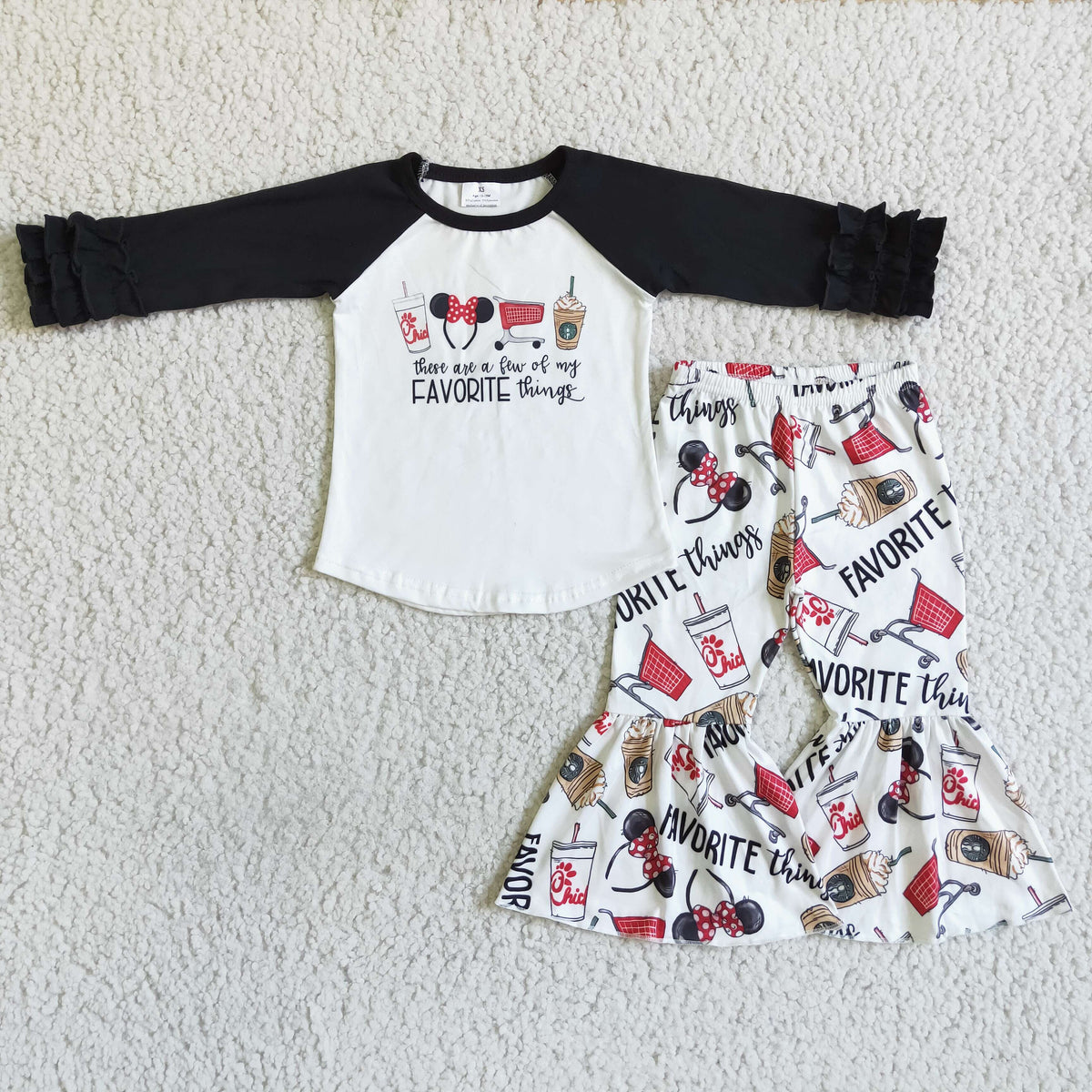 (Promotion) 6 B7-19 Cartoon Mouse FAVORITE Top Bell Pants Girls Clothes Set