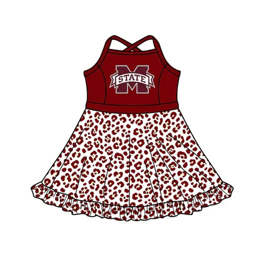 Preorder (moq 5) Baby Girls Sport Team Striped State Leopard Dress