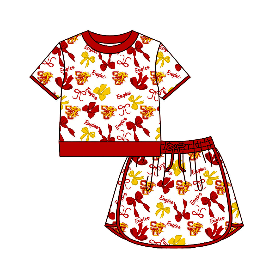 Preorder (moq 5)Baby Girls Bows Eagles Top Skirt Short Team Clothes Set