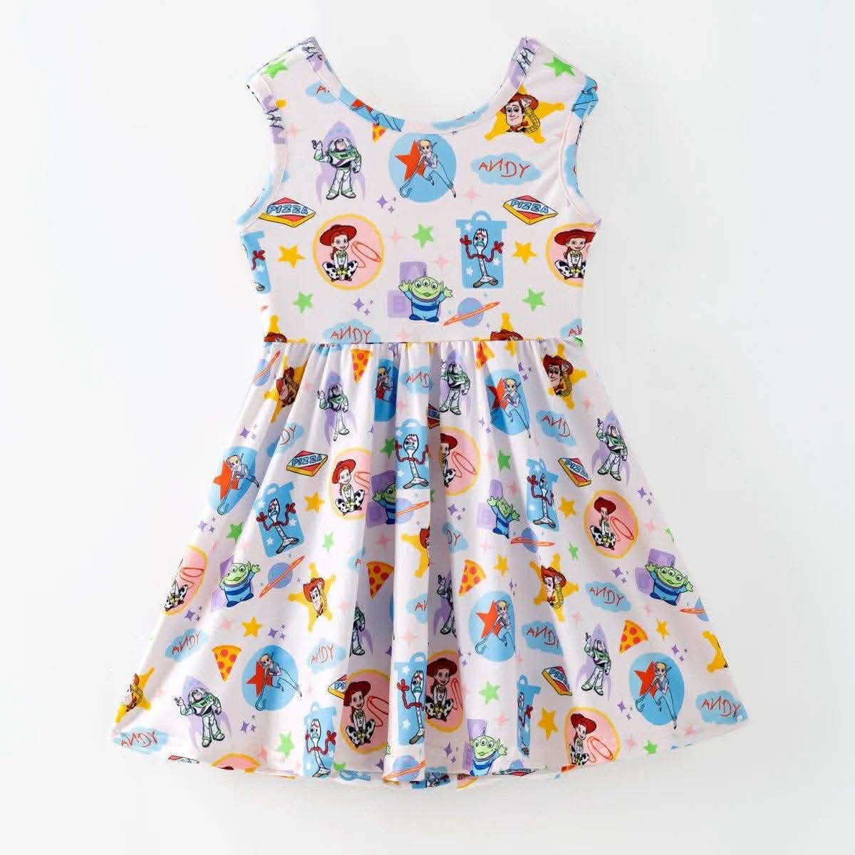 (Custom Design Preorder MOQ 5) Cartoon Toy Stars Print Girls Summer Dress