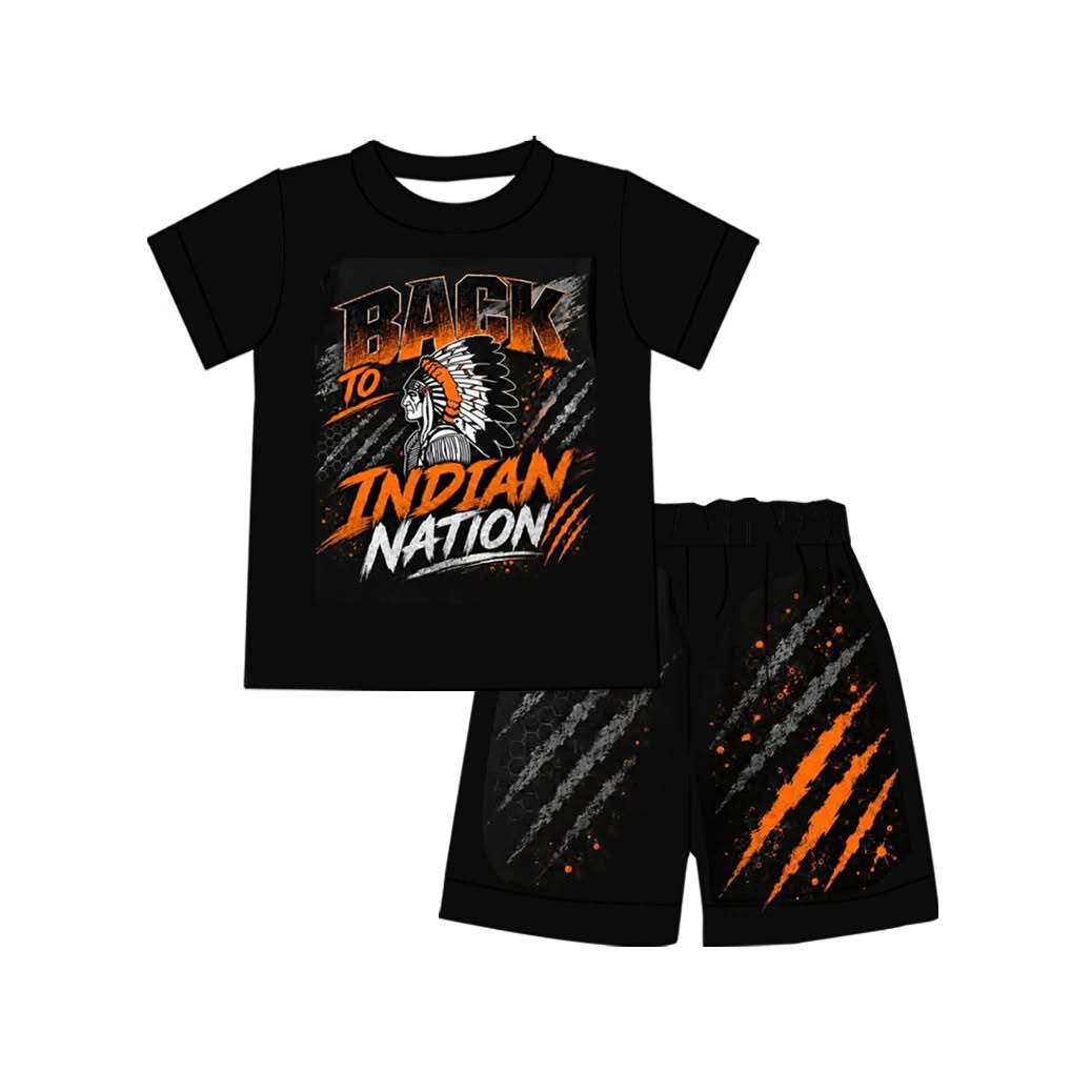 (Custom Design Preorder MOQ 5) Teams INDIAN Black Print Boys Summer Clothes Set