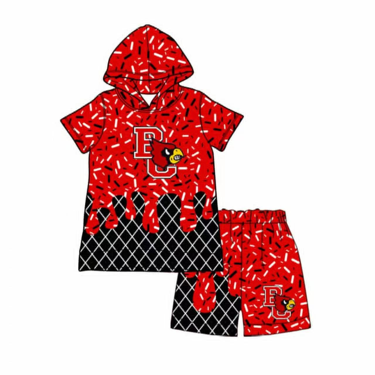 (Custom Design Preorder MOQ 5) Teams Cardinals Sprinkles Boys Summer Hoodie Clothes Set