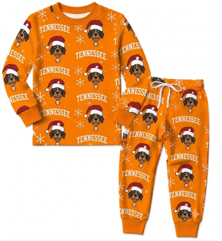 (Custom Design Preorder MOQ 5) Teams Tennessee Print Kids Christmas Pajamas Clothes Set