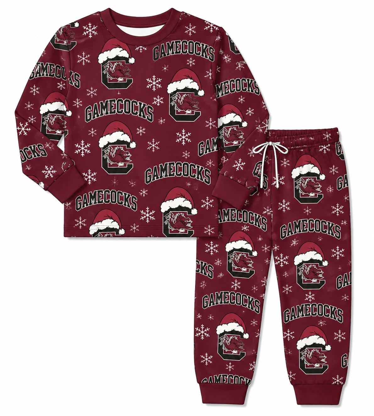(Custom Design Preorder MOQ 5) Teams Gamecock Print Kids Christmas Pajamas Clothes Set