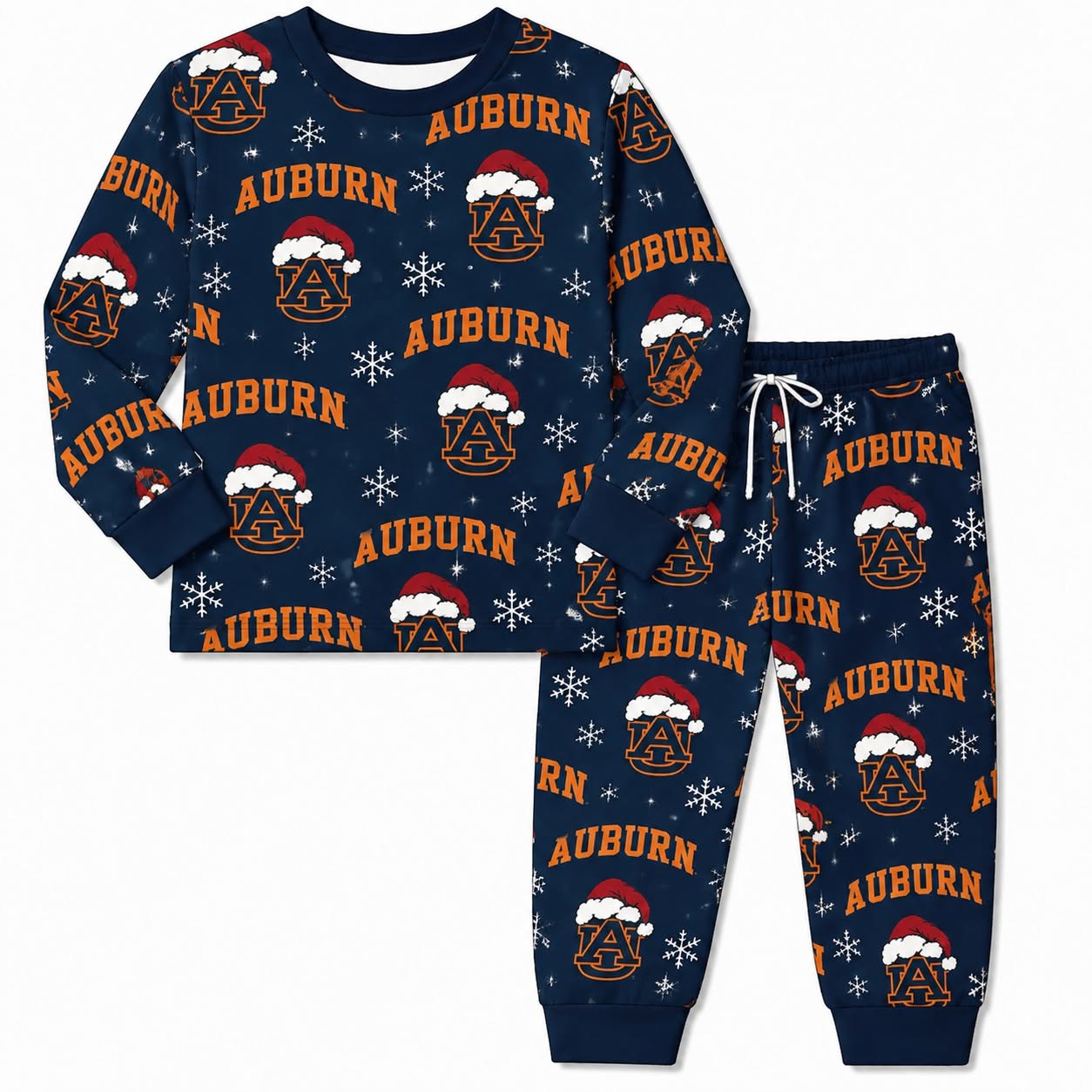 (Custom Design Preorder MOQ 5) Teams Auburn Print Kids Christmas Pajamas Clothes Set