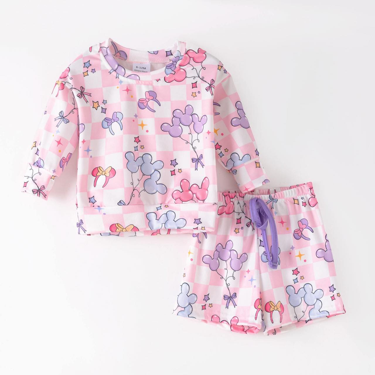 (Custom Design Preorder MOQ 5) Cartoon Mouse Long Sleeve Top Shorts Girls Summer Outfits