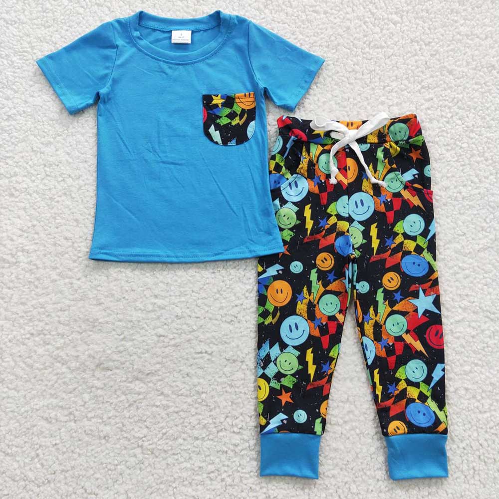 Baby Boys Short Sleeve Pocket Top with Smile Pants Outfit